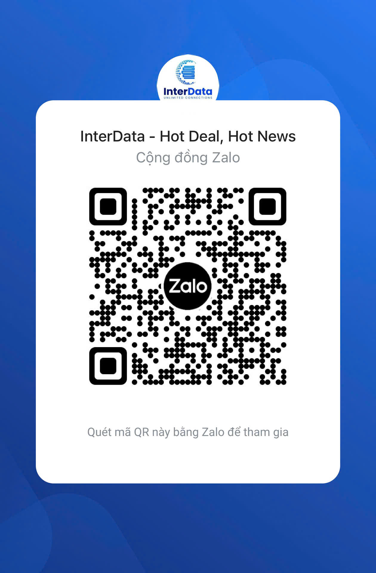Mã QR tham gia nhóm Zalo Hot Deals của InterData